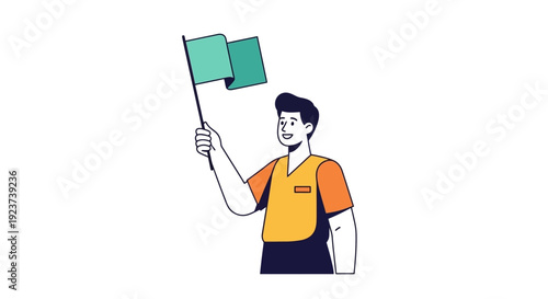 Man Holding Green Flags in Hand.