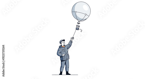 Man Holding Hot Air Balloon Illustration.