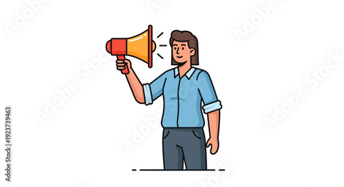 Man Holding Megaphone Loudspeaker Cartoon Character.