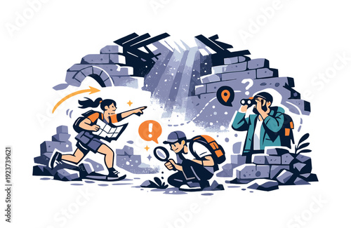 Echoes of the past. Ruined stone walls forming a quiet courtyard, light beams breaking