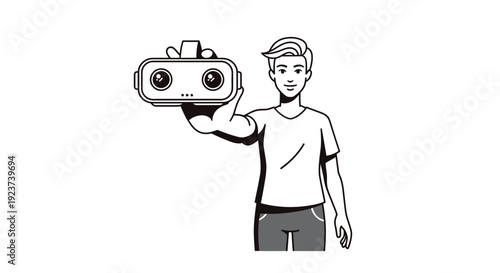 Man Holding Virtual Reality Headset Device.