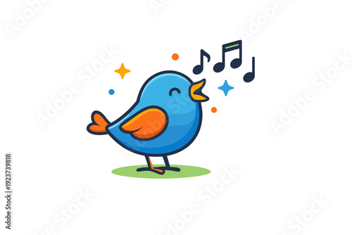 Joyful Singing Bird. Birds a singing bird with musical notes and soft decorative sparkles, symbolizing joy, expression, and natural rhythm. Minimalist flat