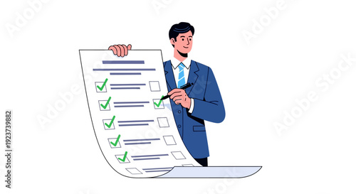 Man in Suit Holding Checklist Document.