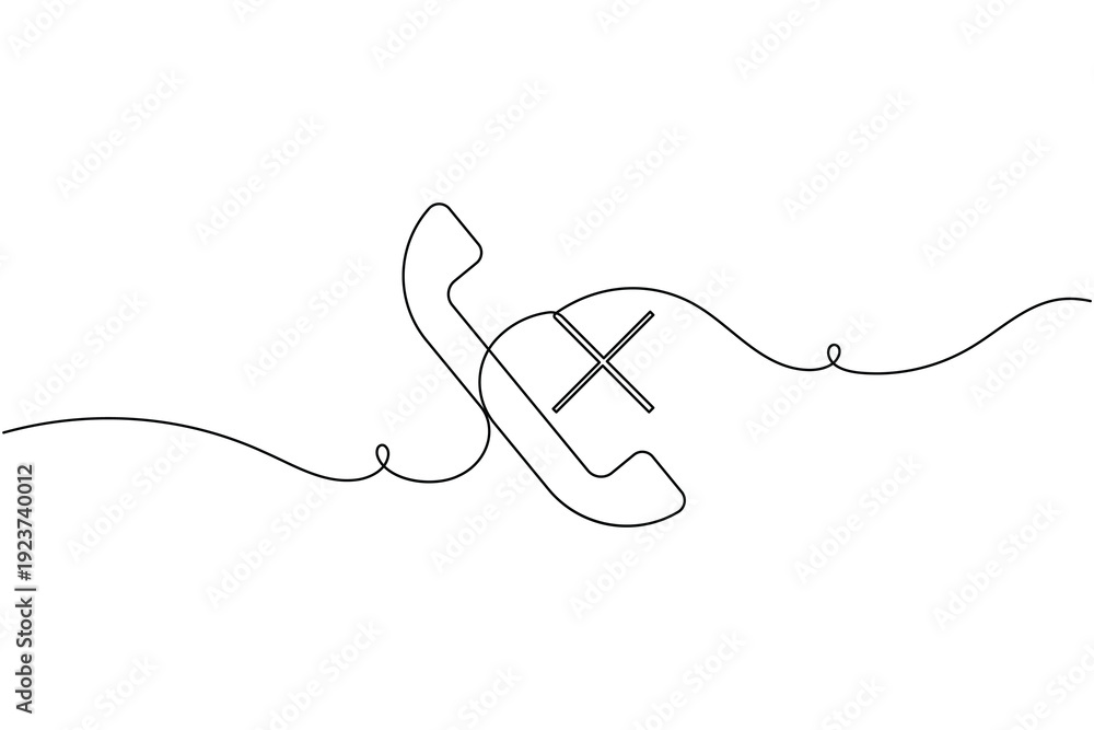 Obraz premium Communication call with cross sign icon continuous one line drawing on white background minimalist mobile and telephone missed call rejected symbol outline vector illustration