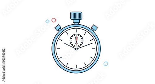 Bright blue stopwatch features a red exclamation mark on its face to symbolize urgency, deadlines, or important timing in business.