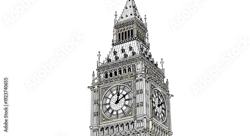 Detailed architectural drawing of iconic clock tower with intricate design