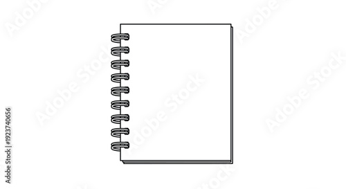 Classic spiral bound notebook with a clean white cover is shown in a simple black and white line drawing for office or school themes.