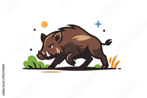 Feral hog in the wild capturing alert movement and primal energy in a natural setting. A focused editorial composition where the animal?s