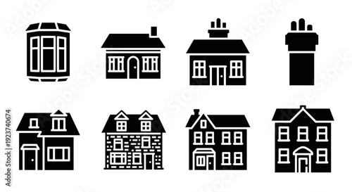 Black and white silhouettes of diverse iconic building facades