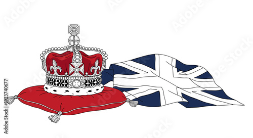 Royal crown and british flag illustration with vintage design