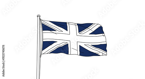 Hand drawn british flag waving on flagpole in minimalistic style