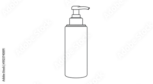 Clean line drawing of a tall plastic dispenser bottle with a pump top for soap or lotion on a white background.