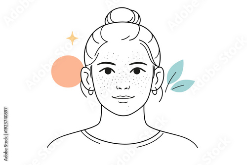 Natural skin texture portraits. A calm close-up portrait of a person facing forward, with visible freckles, pores, and subtle imperfections gently emphasized.