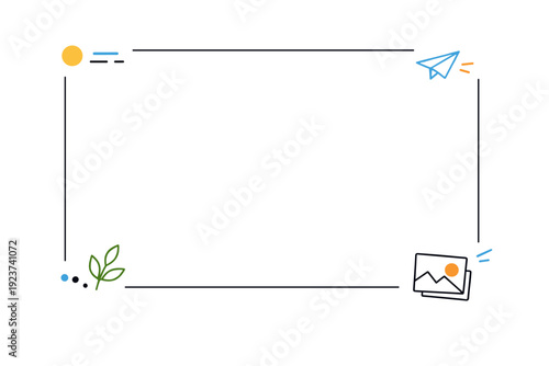 Frames and borders. A clean rectangular frame made of thin lines and soft rounded corners, leaving generous space for content inside. Calm