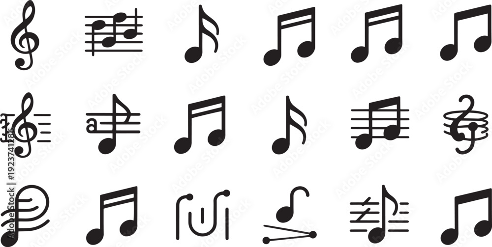 Fototapeta premium Hand drawn musical notation symbols and notes isolated on transparent background