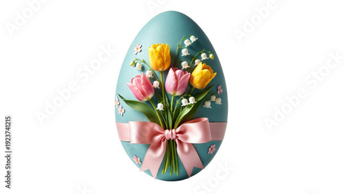 Elegant Easter Egg Decoration with Tulips and Lily of the Valley, Spring Celebration, Festive Gift Idea, Joyful Spring Vibes