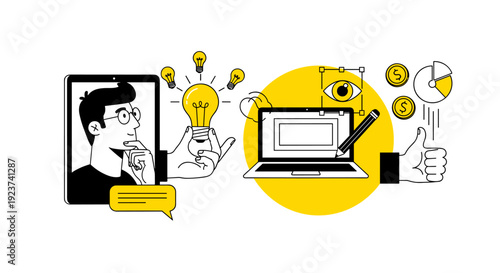 Creative Thinker Inspires Financial Success with Innovative Design Solutions: A Modern Illustration for Business Strategy, Graphic Design, and Entrepreneurial Ventures