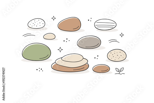 Organic ground texture abstraction. Rounded shapes inspired by soil grains, stones, and uneven earth surfaces gently float with plenty of