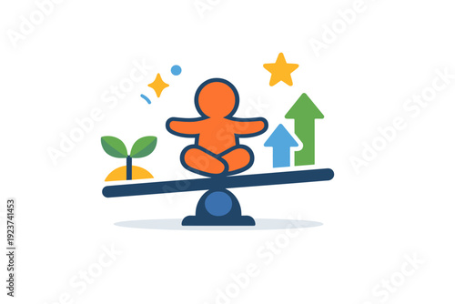 Child development abstract balance of child figure and growth symbols like arrows and stars, capturing progress, support and positive development. A concise