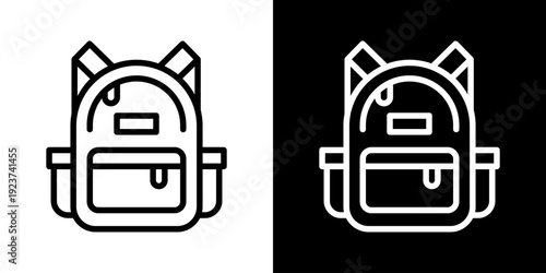 Backpack Icon Of Line Black And White Style 