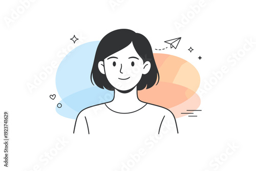 Minimalist Portrait Harmony. Soft gradients. Portrait of a person with background shapes blending softly from one color to another. Smooth visual flow creating