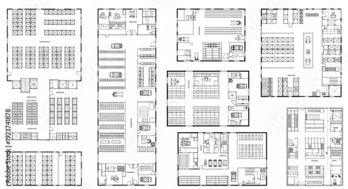 Detailed architectural floor plans showcasing various building layouts and designs for different purposes.