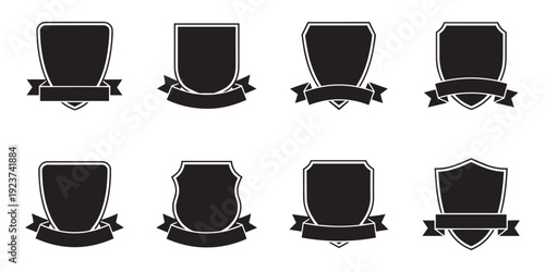 Premium black shield badge and ribbon banner logo collection