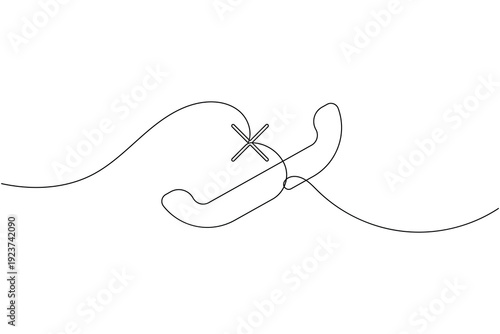 Communication call with cross sign icon continuous one line drawing on white background minimalist mobile and telephone missed call rejected symbol outline vector illustration