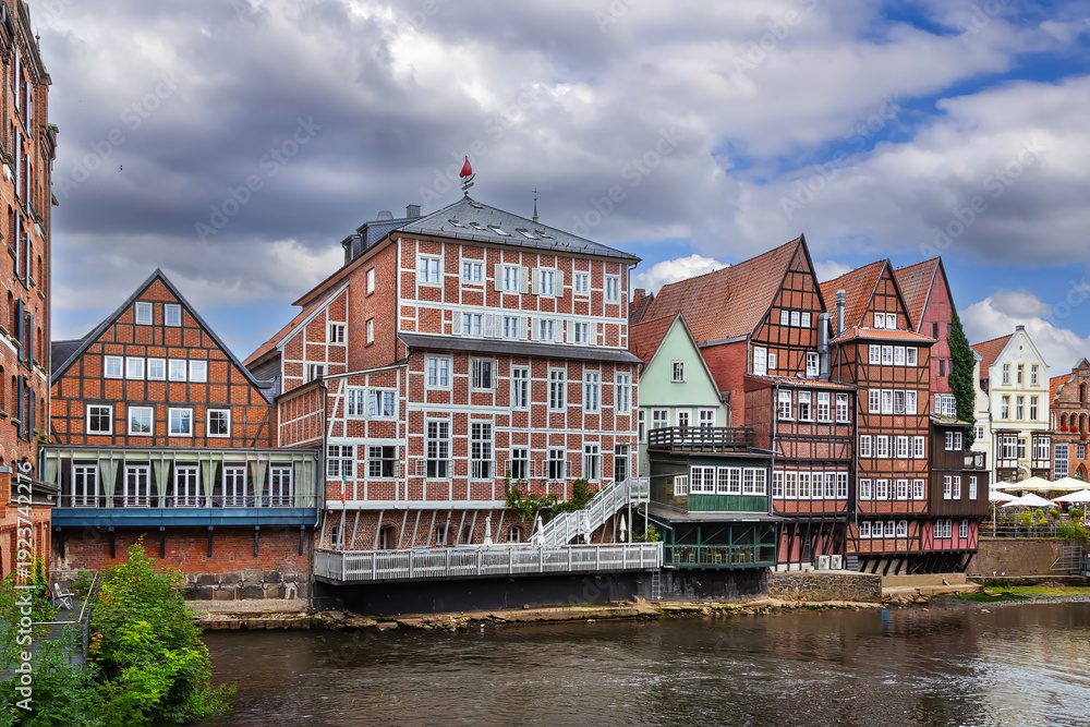 Fototapeta premium Ilmenau River embankment in Luneburg, Germany
