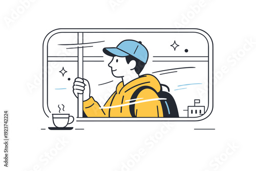 People behind glass. A commuter seen through a bus or tram window, slightly distorted by glass and motion. Everyday routine and calm movement