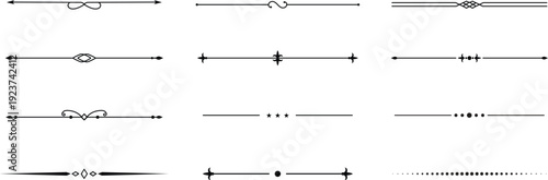 Decorative Text Dividers and Calligraphic Page Breakers Set - Elegant Black Lines and Filigree Ornaments for Wedding Invitations Book Design and Stationery Vector