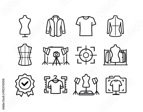 Mannequin Photography. Line outline icon set of Mannequin Photography: mannequin body, ghost