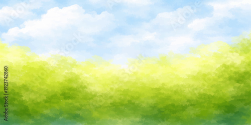 Green Landscape and Azure Sky: A vibrant vista of flourishing verdant foliage against a backdrop of a clear cerulean sky filled with fluffy, ethereal clouds.