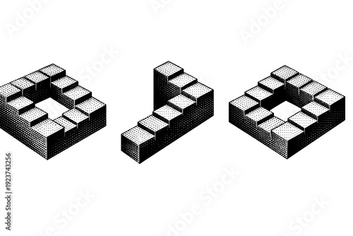 Paradoxical Staircase Illusion. Optical illusion object impossible staircase form, a single continuous geometric structure that visually loops in a paradoxical