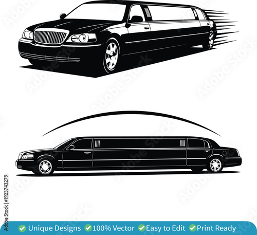 Luxury Limousine Vector Illustration – Black Stretch Limo Car Silhouette Design