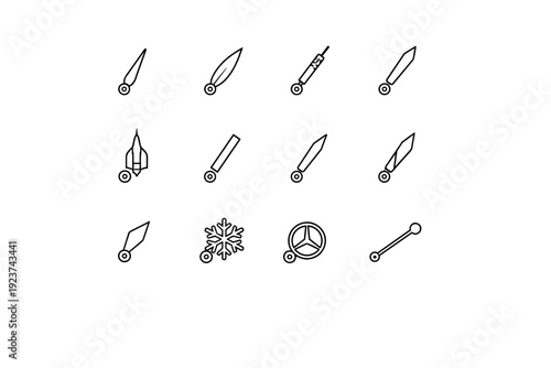 Watch Hands Styles. Line icon set of Watch Hands Styles: dauphine hand, leaf hand, syringe hand, sword hand, cathedral hand, baton watch
