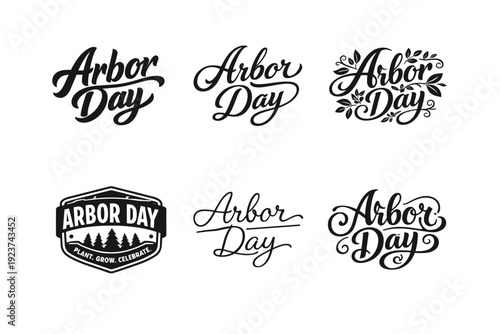 Arbor Day. Set lettering. harmonious lettering variations of the same emblematic concept, each with different artistic interpretation (Bold