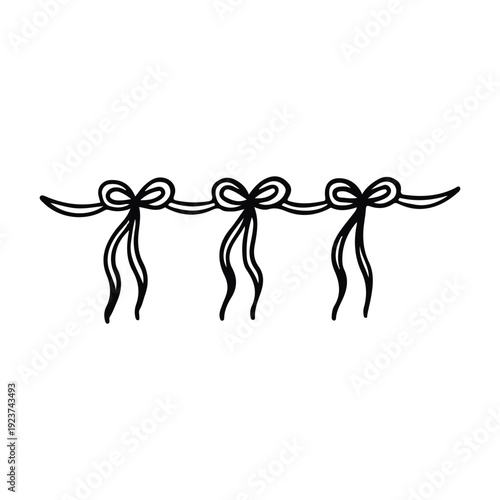 Hand Drawn Ribbon Bow Garland Doodle Illustration
