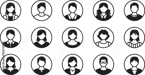 Set of diverse flat design human avatar icons with various hairstyles and clothing styles