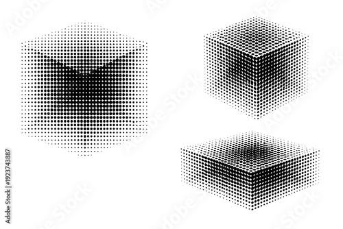 Geometric dot grid matrix A geometric dot grid matrix object shown in three views including centered frontal view, offset view, and perspective-angled view.