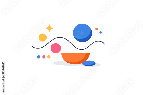 Abstract background playful arrangement of dots, curves, and floating elements, expressing creativity, openness, and visual lightness. Minimalist flat vector