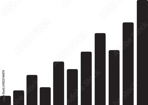 Black bar graph chart on white background increasing steadily