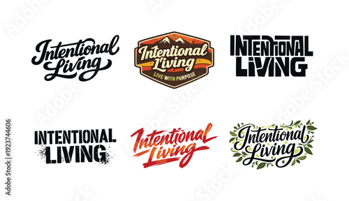Intentional Living logo designs with diverse typography and styles