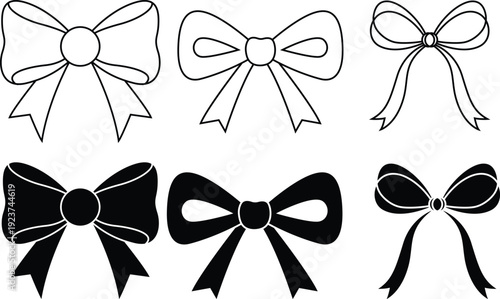 Ribbon Bow Set Outline Silhouette Collection vector