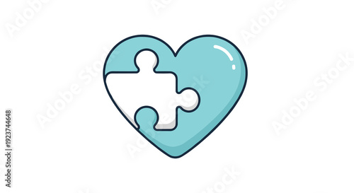 A light blue heart icon with a white puzzle piece missing from its right side on a clean white background, Generative AI.