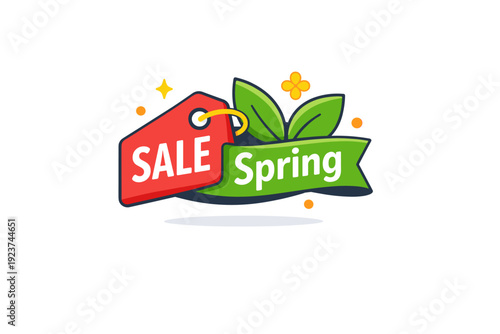 Spring sale promotion a friendly visual badge combining a sale label and blooming leaves, representing fresh opportunities, savings, and