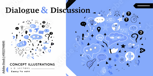 Dialogue and discussion concept illustration with speech bubbles and question marks