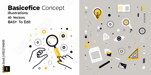 Basic concept illustrations with icons vectors and hand drawn elements