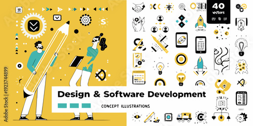 Illustration showcasing design software development and modern technology concepts