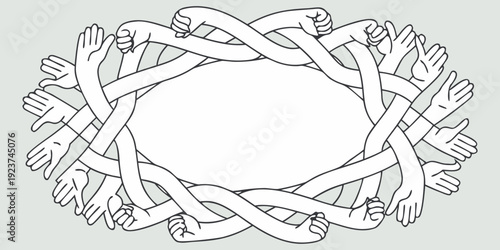 Interlocking hands forming an oval shape with negative space inside